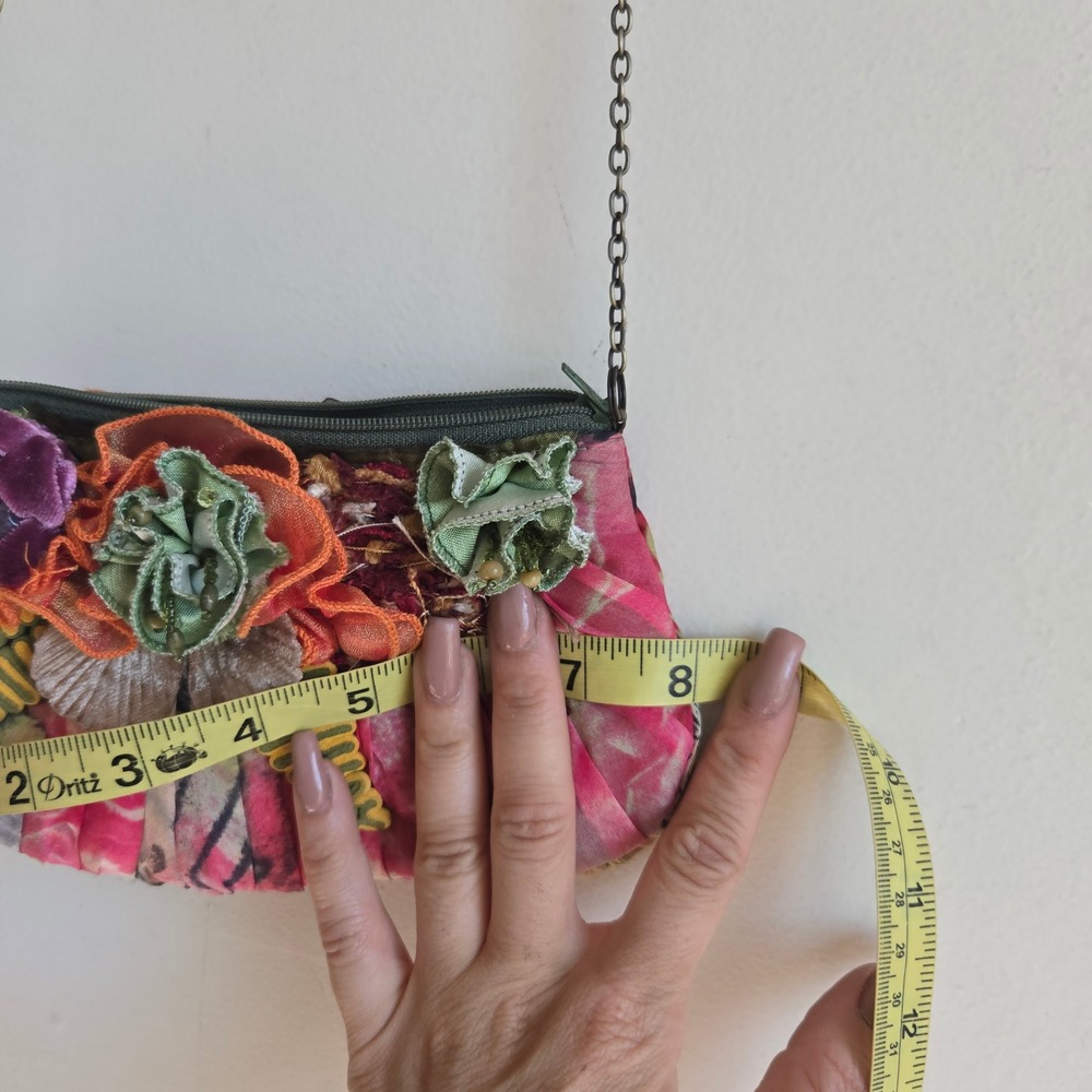Vtg Mary Frances Small Floral Crossbody Bag Womens Pink Green 3D Flowers - Picture 6 of 7